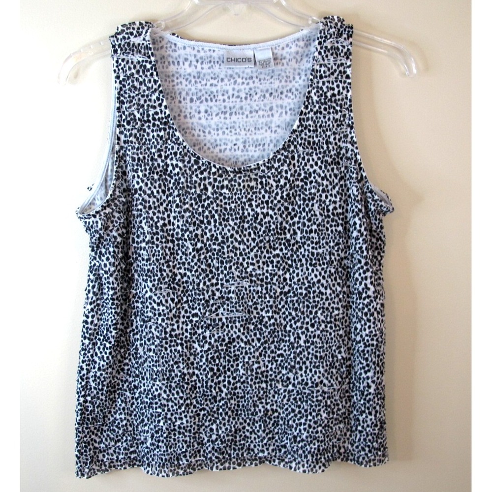 Chico's Black & White Sleeveless Layered‎ Tank Top Women's Size 2 Stretch USA